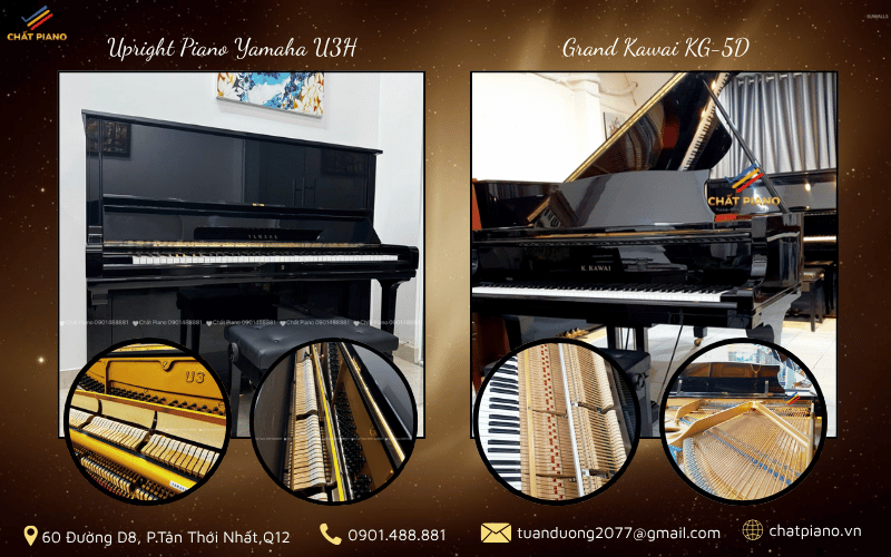 So sánh hai dòng piano cơ Upright và Grand cũ phổ biến tại thị trường TP.HCM
